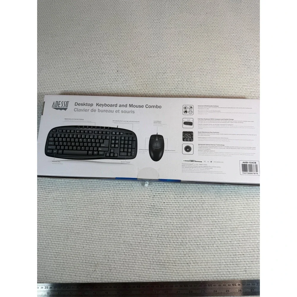 Adesso AKB-133CB Desktop Keyboard and Mouse Combo Multimedia Hotkeys Black